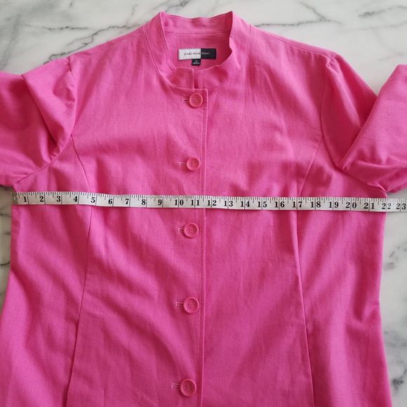 Vtg Jones Wear Studio Womens XL Linen Blend Blazer Roll Tab Sleeve Barbie Pink - Picture 8 of 9